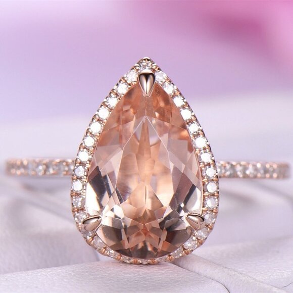 💞 Water Drop Champagne Gemstone Rose Gold Elegant Pear Ring for Women, VIP155 - Picture 1 of 7